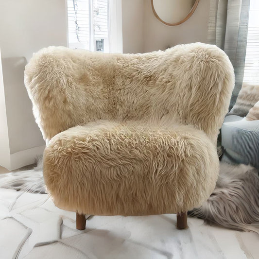 Italian Luxury Sheepskin Wingback Lounge Chair – Minimalist Villa Designer Quiet Chai