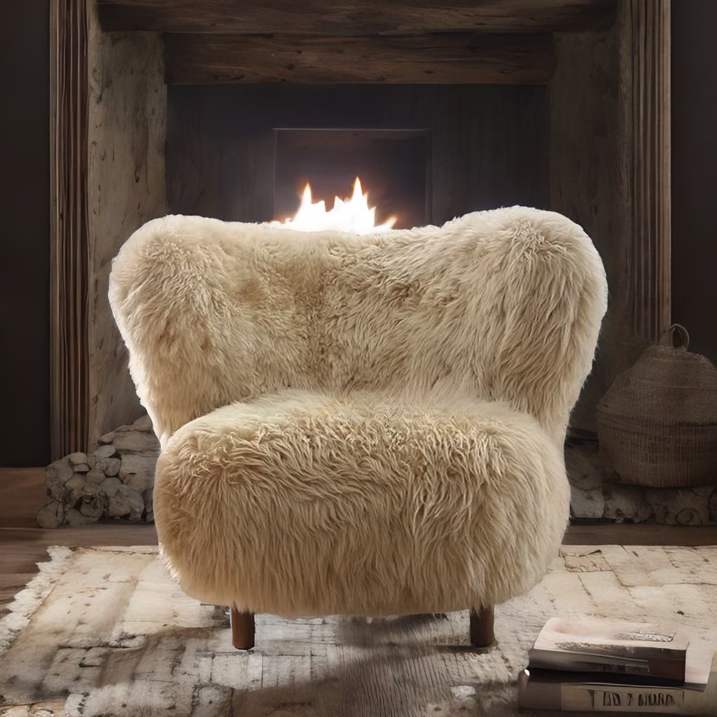 Italian Luxury Sheepskin Wingback Lounge Chair – Minimalist Villa Designer Quiet Chai