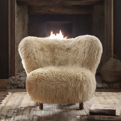 Italian Luxury Sheepskin Wingback Lounge Chair – Minimalist Villa Designer Quiet Chai