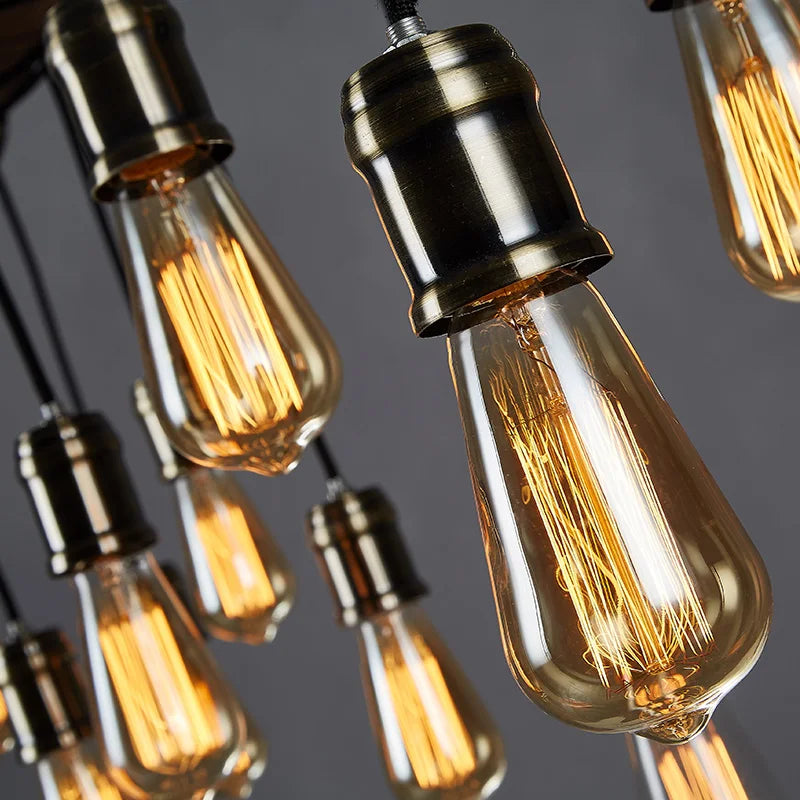 Ironwood Grandeur | Industrial Vintage Chandelier – Rustic Iron & Wood Pendant Light"