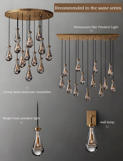 Golden Droplet | Luxury Crystal Glass & Copper Chandelier for Living Room or Bar