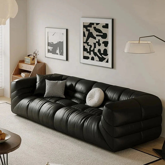 Italian Luxe | Minimalist Black Leather Sofa – Modern Elegance for Living Spaces