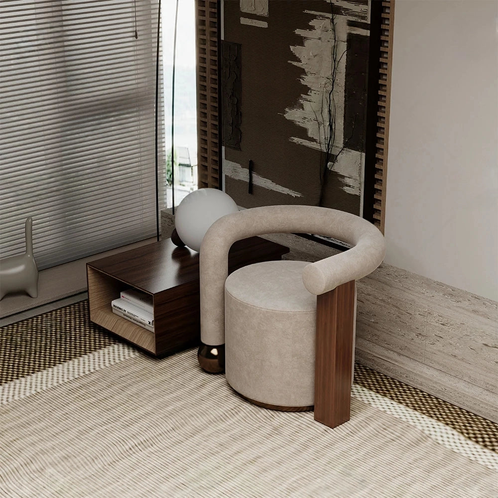 Velvet Luxe | Modern Leisure Chair with Low Arms & Wooden Frame