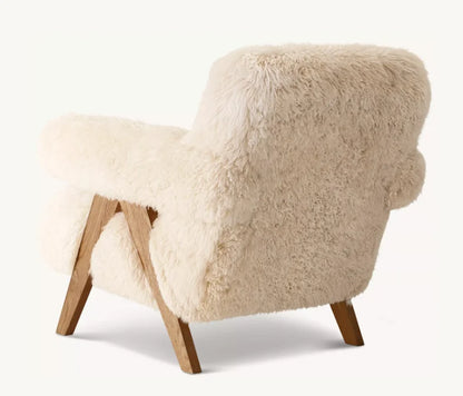 Nordic Luxe | Long-Haired Sheepskin Accent Chair – Modern Fabric Leisure Sofa for Elegant Living"