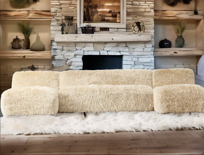Luxury U-Chaise Sheepskin Sofa – Modern Sectional Wrapped in Long-Haired Elegance