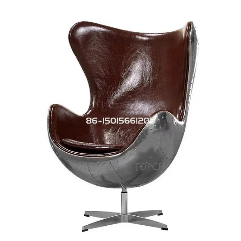 Swivel Cowhide Leather Aviation Lounge Chair – Retro Egg Chair with Fiberglass Stand - Multi colors