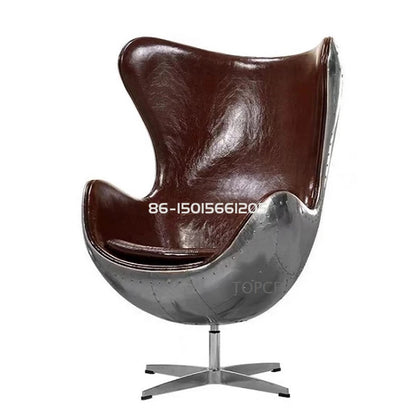 Swivel Cowhide Leather Aviation Lounge Chair – Retro Egg Chair with Fiberglass Stand - Multi colors