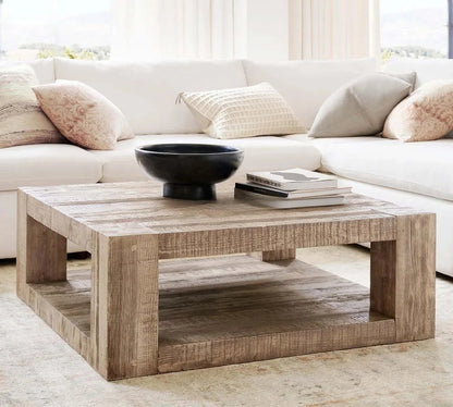 Heritage Luxe | Solid Oak & Metal Coffee Table – American-Style Rustic Elegance
