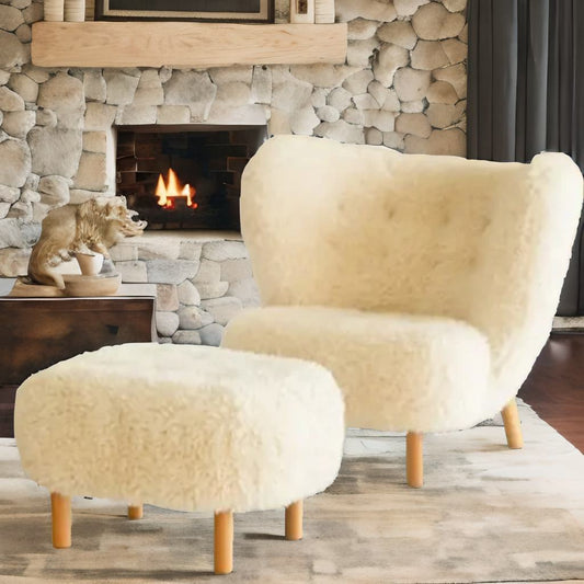 Italian Luxury  Faux fur Wool Sheepskin Accent Lounge Chair – Modern Elegance