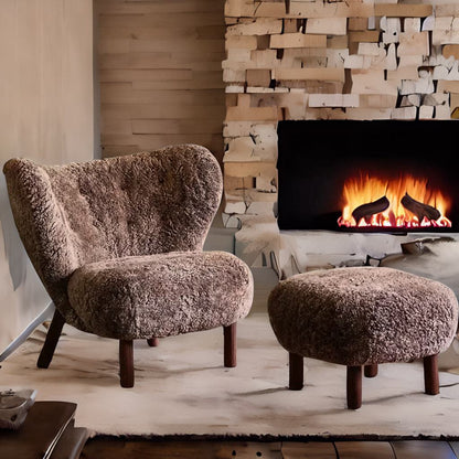 Italian Luxury  Faux fur Wool Sheepskin Accent Lounge Chair – Modern Elegance