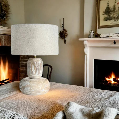 Rustic Elegance | Custom Farmhouse Table Lamp – Handcrafted Wooden & Fabric Decorative Light