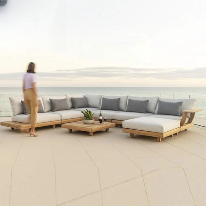 Semarang Luxe | Teak & Rattan Outdoor Furniture Set – Weatherproof Balcony Sofa & Coffee Table Ensemble