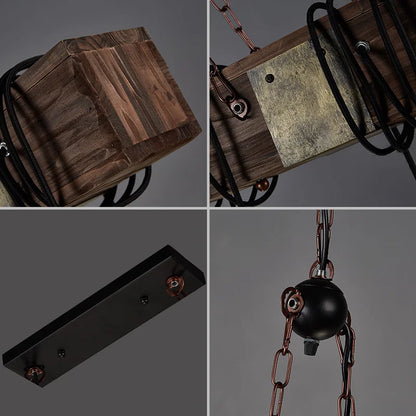 Ironwood Grandeur | Industrial Vintage Chandelier – Rustic Iron & Wood Pendant Light"
