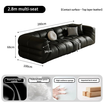 Italian Luxe | Minimalist Black Leather Sofa – Modern Elegance for Living Spaces