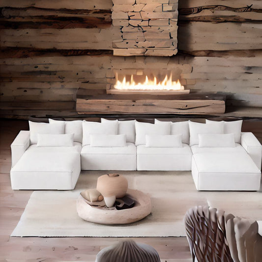 Cloud Luxe | Minimalist U-Shaped Deep Seat Modular Sofa – Modern Fabric Chaise Lounge