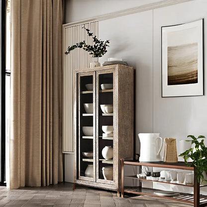 Regal Vintage | Solid Wood Glass Display Cabinet – Modern Luxury Storage for Dining & Living Spaces"