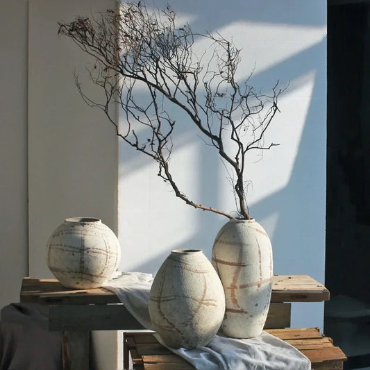 Rustic Zen | Handcrafted Coarse Ceramic Retro Vase – Timeless Earthenware Accent for Elegant Décor"