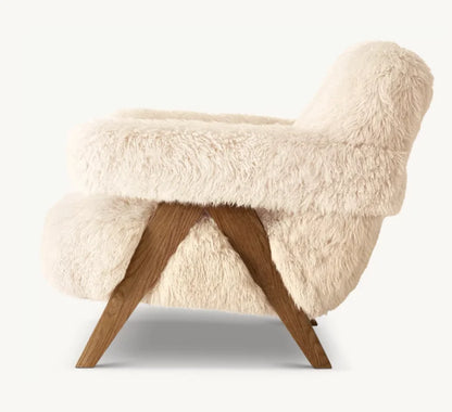 Nordic Luxe | Long-Haired Sheepskin Accent Chair – Modern Fabric Leisure Sofa for Elegant Living"