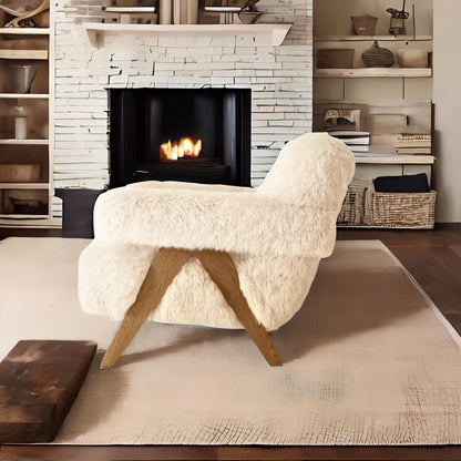 Nordic Luxe | Long-Haired Sheepskin Accent Chair – Modern Fabric Leisure Sofa for Elegant Living"