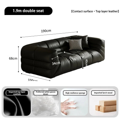 Italian Luxe | Minimalist Black Leather Sofa – Modern Elegance for Living Spaces