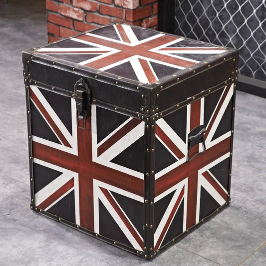 Union Jack Vintage Trunk Side Table – Antique Reproduction Leather Chest