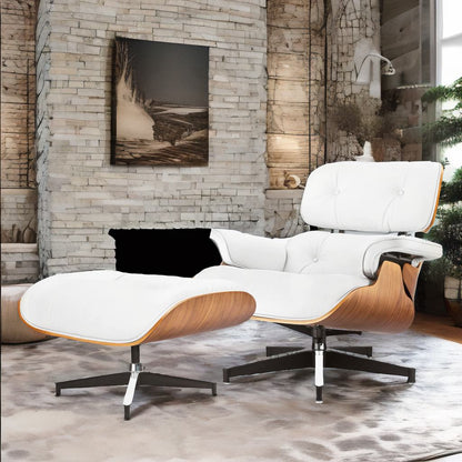 Mid-Century Modern Lounge Chair & Ottoman – Premium Top-Grain Leather Recliner for Living Room, Office, & Study