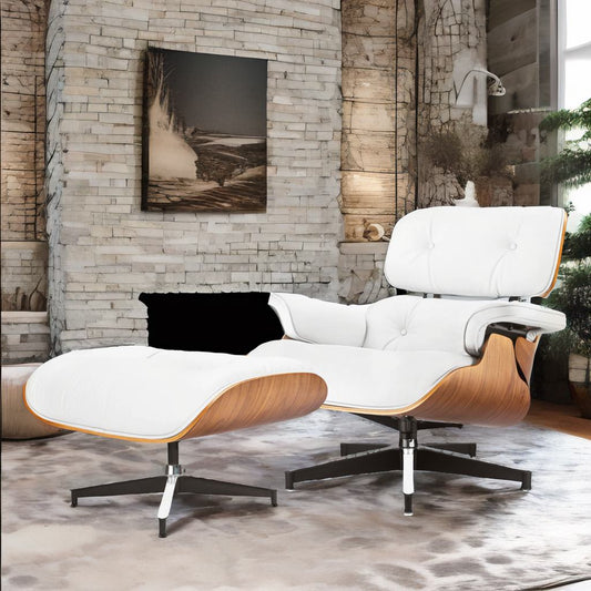 Mid-Century Modern Lounge Chair & Ottoman – Premium Top-Grain Leather Recliner for Living Room, Office, & Study