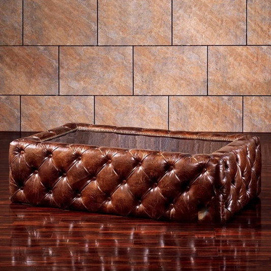 Rustic Chesterfield Elegance Full Leather Coffee Table   – Dark Brown Centerpiece for Timeless Interiors
