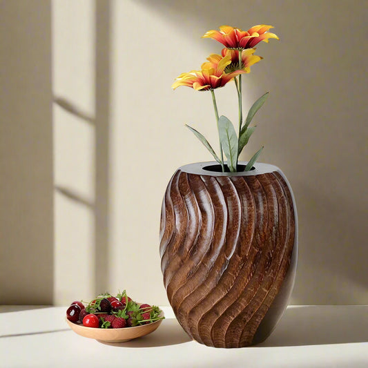 Rustic Luxe | Hand-Carved Mango Wood Flower Vase
