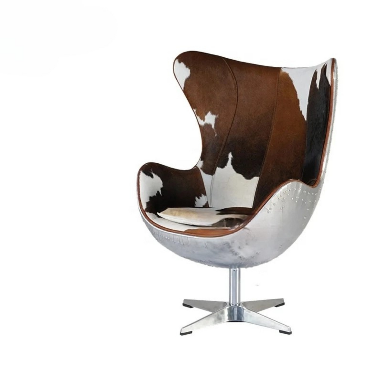 Swivel Cowhide Leather Aviation Lounge Chair – Retro Egg Chair with Fiberglass Stand - Multi colors