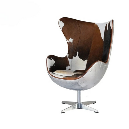 Swivel Cowhide Leather Aviation Lounge Chair – Retro Egg Chair with Fiberglass Stand - Multi colors