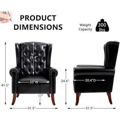 Contemporary PU Leather Accent Chair with Tufted Wingback Design for Living Room