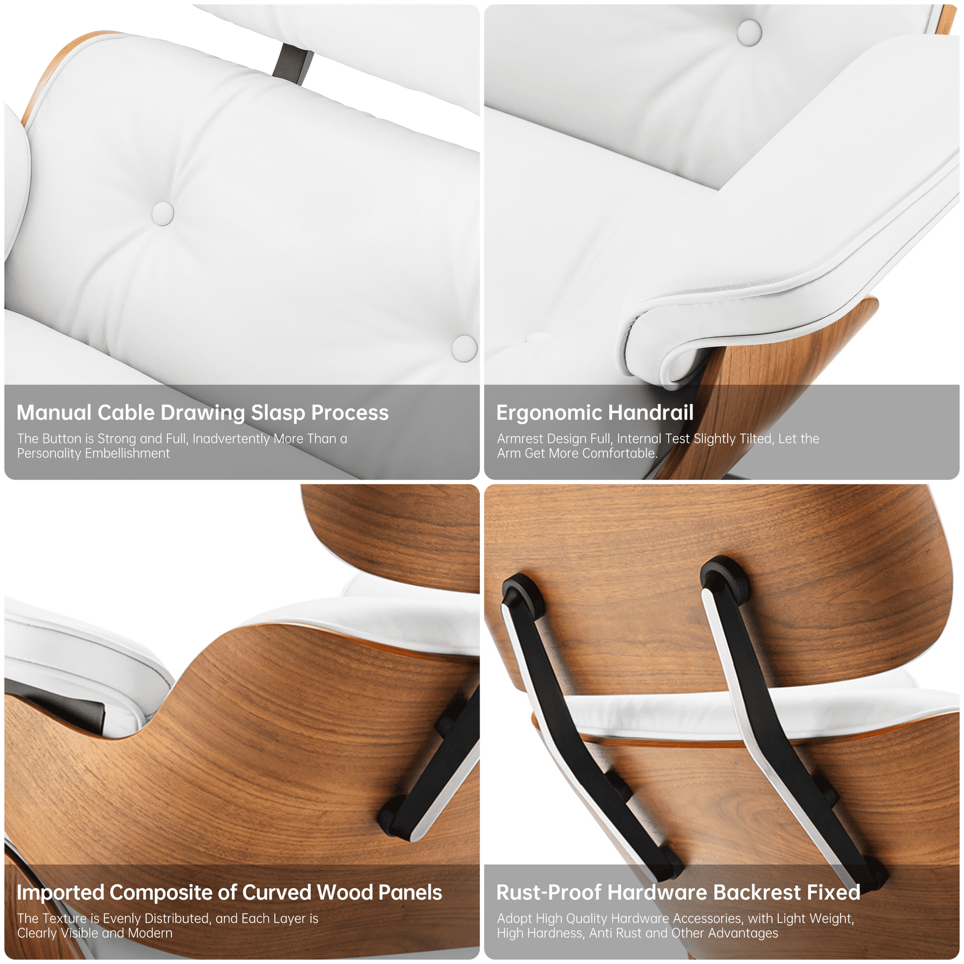 Mid Century Lounge Chair,Top Grain Leather Sofa for Living Room, Indoor Modern Lounge Chair and Ottoman Set, Chaise Lounge for Office, Study