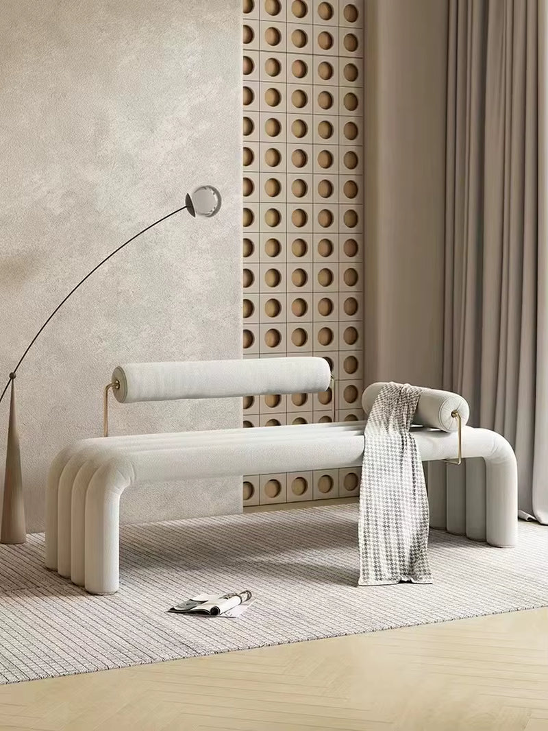 Cream Style Light Luxury Metal Fabric Sofa Stool Nordic Model Bedroom Bed End Stool Fashion Stainless Steel Shoe Stool Sofa