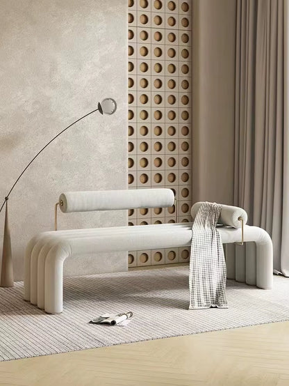Cream Style Light Luxury Metal Fabric Sofa Stool Nordic Model Bedroom Bed End Stool Fashion Stainless Steel Shoe Stool Sofa