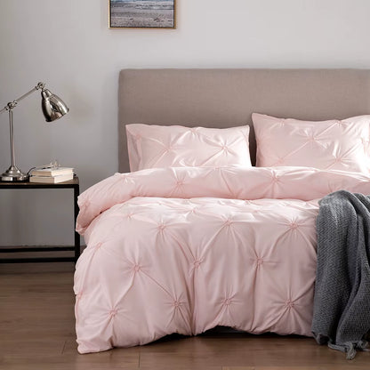 Bohemian Comfy Bedding Set 3Pcs Pinch Pleat Comforter Set All Season Pintuck Style Floral Embroidery Duvet Cover Set