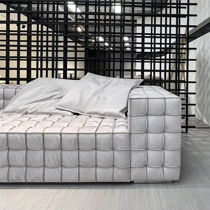 Modern Checkerboard Sofa Set – Luxurious I-Shape Couch with Frosted Fabric or Leather Options