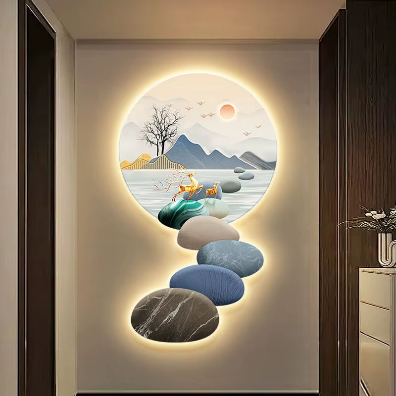 New Design Luxury Decorative Led Luminous Painting Lucky Deer Animals Still Life Hanging Artwork Wall Art Led Light