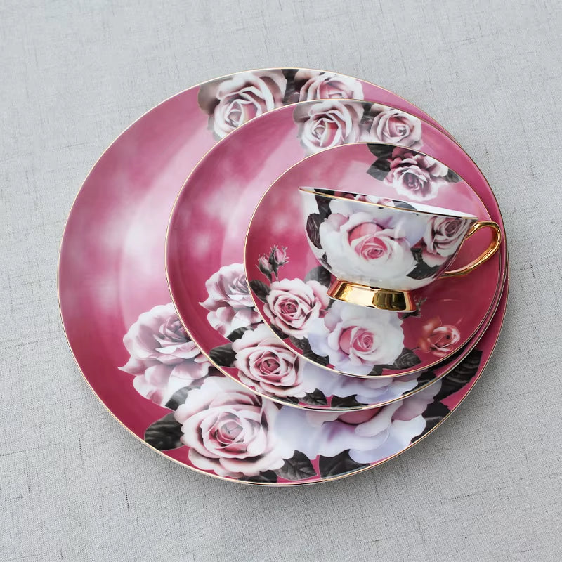 4 Pcs Dinner Set Wholesale Flower Decal Tableware Bone China Dinner Set for Wedding