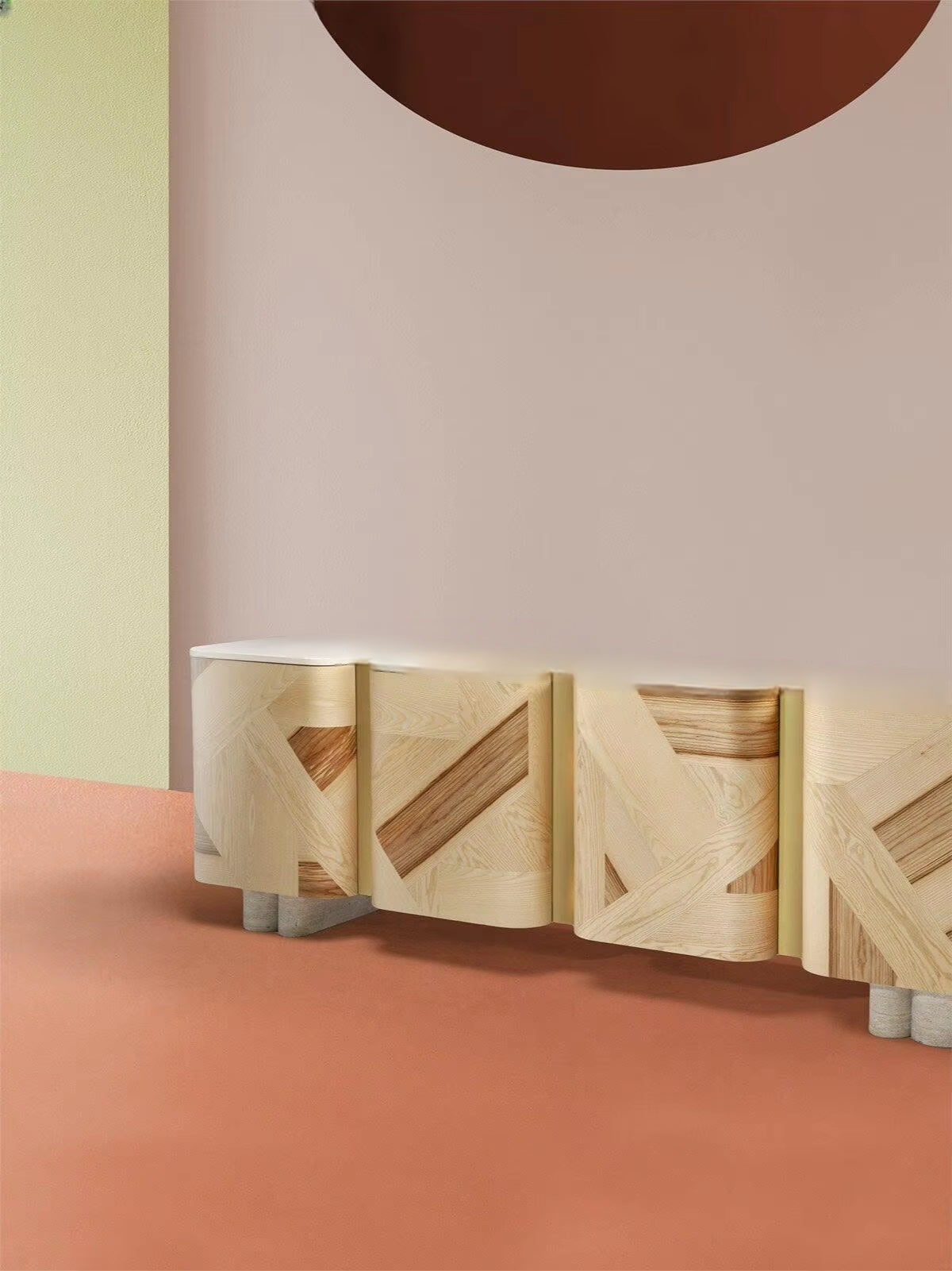 Italian Modern Solid Wood Console Cabinet – Marble Top Designer Sideboard for Living & Dining