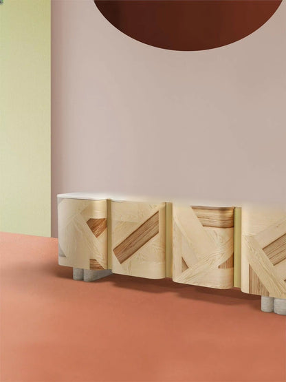 Italian Modern Solid Wood Console Cabinet – Marble Top Designer Sideboard for Living & Dining