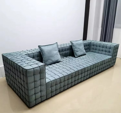 Modern Checkerboard Sofa Set – Luxurious I-Shape Couch with Frosted Fabric or Leather Options