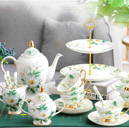 Bone Porcelain Coffee Set Coffee Cup Dish Spoon New Chinese Flower Tea Set