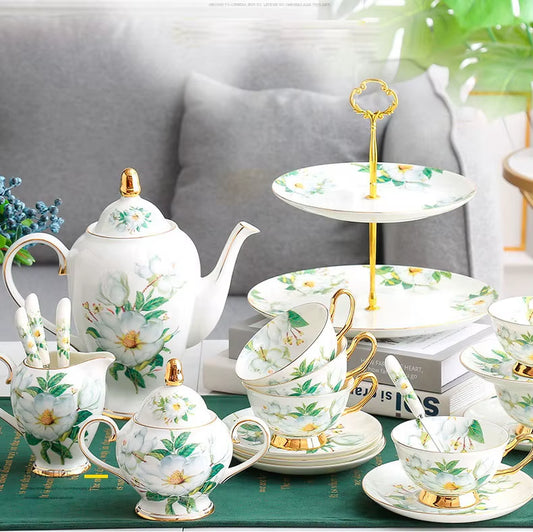 Bone Porcelain Coffee Set Coffee Cup Dish Spoon New Chinese Flower Tea Set