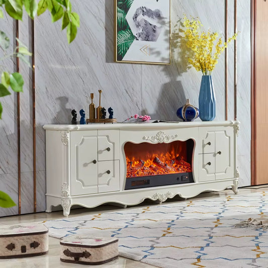 2.0M Luxurious Style White Short Electric Fireplace with Tv Stand