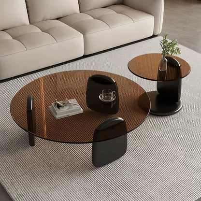 Cheap round Coffee Table Set of 2 Glass Top Wood Modern Small Black Nordic round Coffee Table