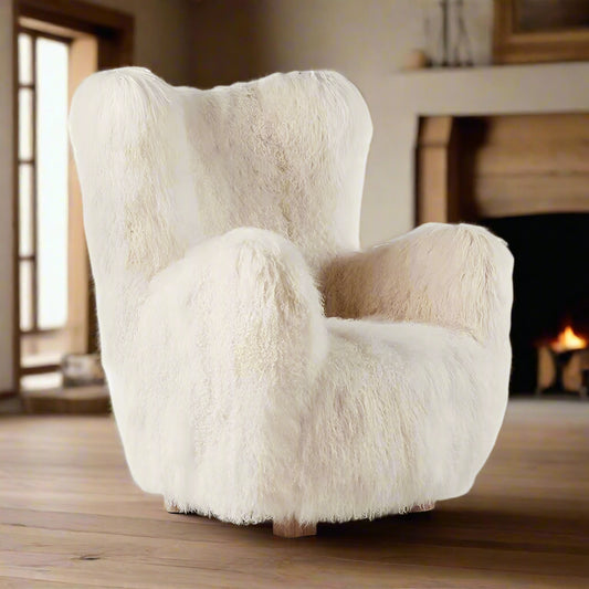 Cloudeluxe | Modern Sheepskin Lounge Chair – Teddy Fabric Armrest Sofa for Cozy Living