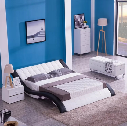 LuxSmart Modern LED Leather King Bed – Bluetooth Music & USB Charging Bed Set for Luxury Bedrooms