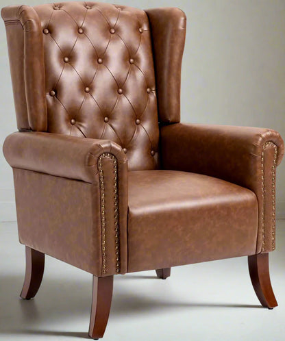 Contemporary PU Leather Accent Chair with Tufted Wingback Design for Living Room