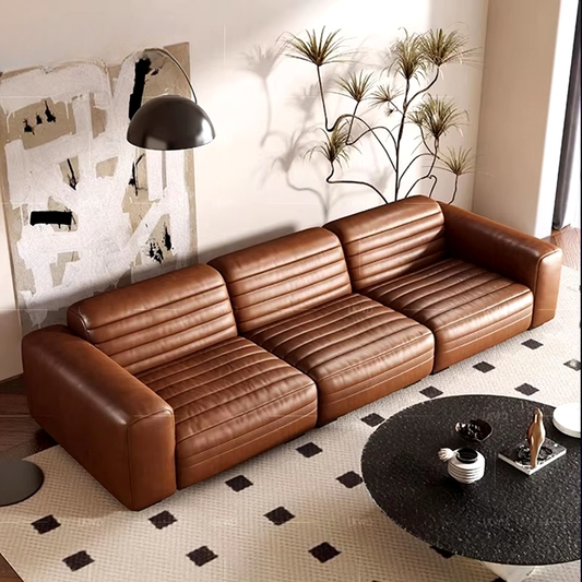 Cream Wind Luxury Leather Sofa – Premium Cowhide for Villas, Business Spaces, and Elegant Homes